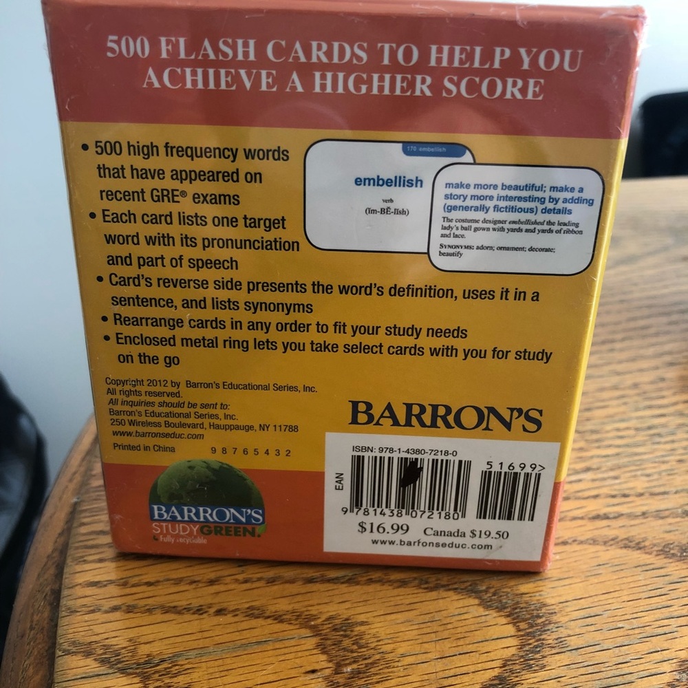 Barrons GRE Vocabulary Flash Cards- NEVER OPENED